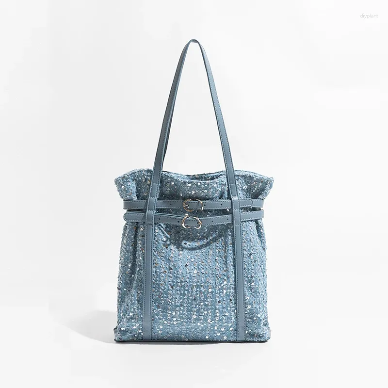 Sacos de noite Moda Lantejoulas Denim Mulheres Ombro Cintos Pequeno Sacola Designer Senhora Bolsas Casual Shopper Bolsas Y2K Feminino Sac 2024