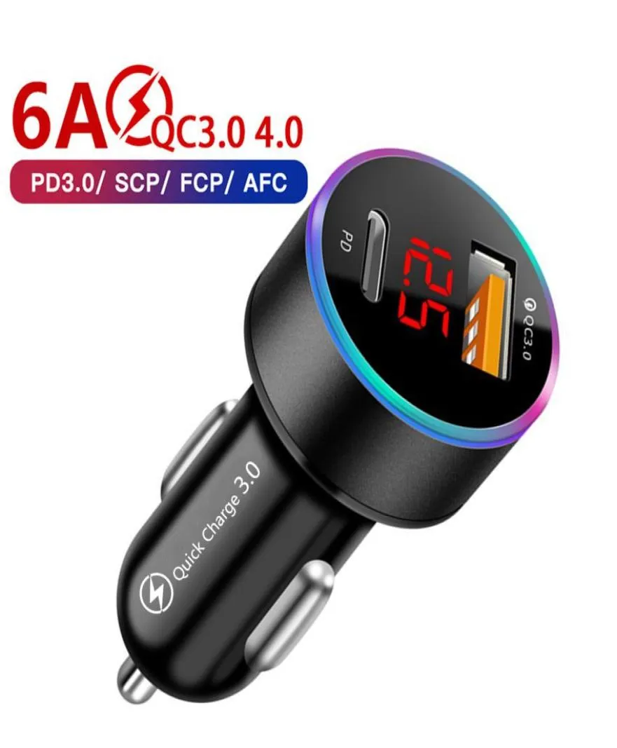 36W PD QC30type c Car Charger usbC LED Display 6A USB Fast Charger For Smartphone Samsung Huawei8599800