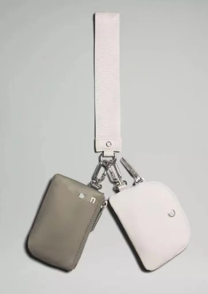 جديد Lu-Metal Dual Pouch Wristlet Pochette مزدوج المعصم حزام مقاوم للماء اليوغا كيس مفتاح قابلة للفصل
