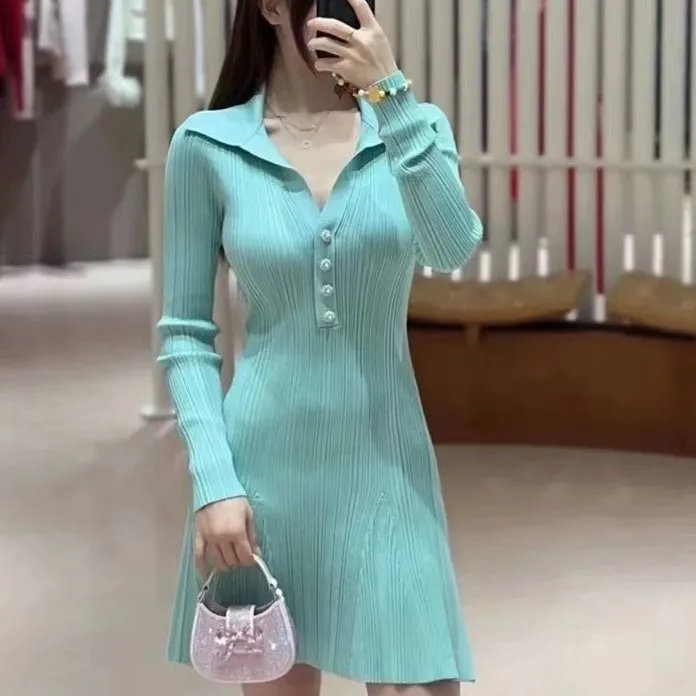 2024 Self Portrait Silk Blend Knitted Dress With Polo Collar And Long  Sleeves  Fitted Summer Sheath Dress For Women From James889, $72.29 In  Bulk | DHgate.Com