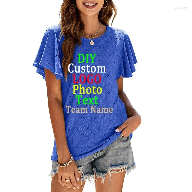 Koszulki damskie Europa Stany Zjednoczone Ubranie Summer Hollow T-shirt talia Lotos Sleeve Casual Shirt Custom Logo