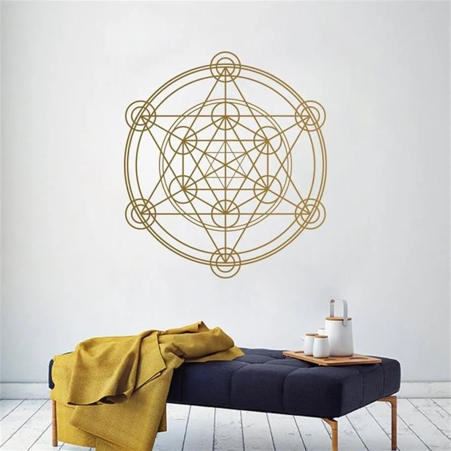 Sacred Geometry Wall Decal Metatrons Cube Alchemy Geometric Wall Vinyl Sticker Mural Poster för Wall Line Circle Mandala J01236i