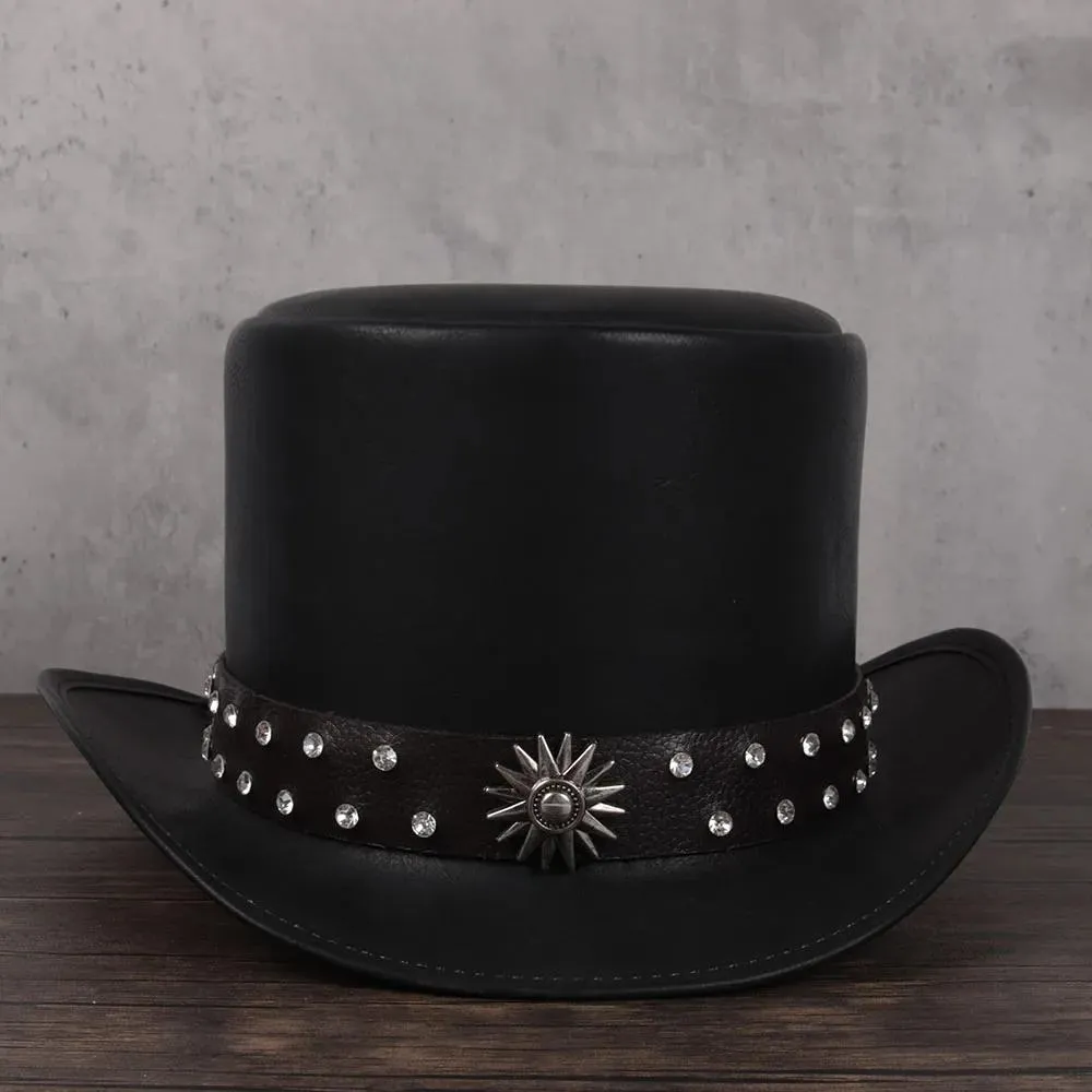 Caps Women Men Leather Top Hat President Traditional Fedoras Hat Magician Steampunk Cosplay Party Caps Dropshiping 3size 13cm Top