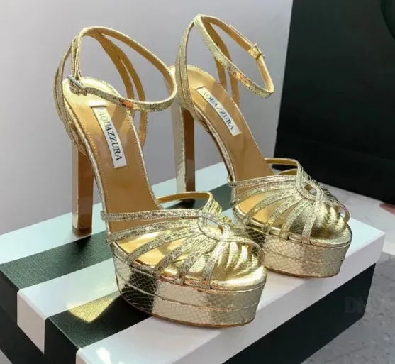 Aquazzura av hög kvalitet high-heel skor ankel remplattform klackar sandaler pumpar block klänningskor designer fest bröllopskor med låda