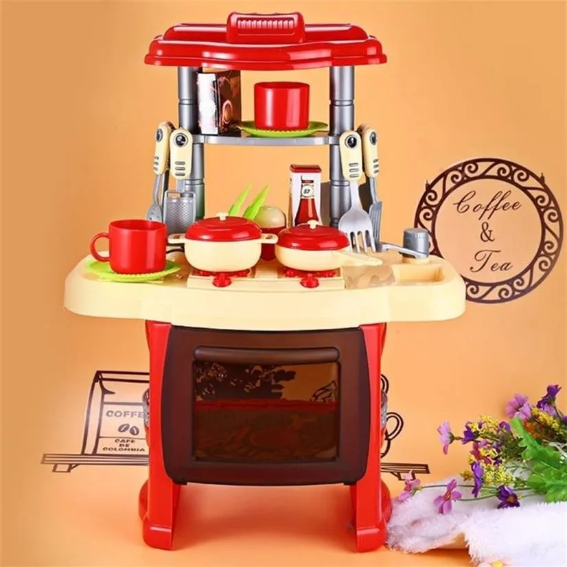 Kids Pretend Play Simulation Kitchen Toys Set Cooking Game Miniature Food Mini Cookware Music Light Toys Simulation Model LJ201211197b