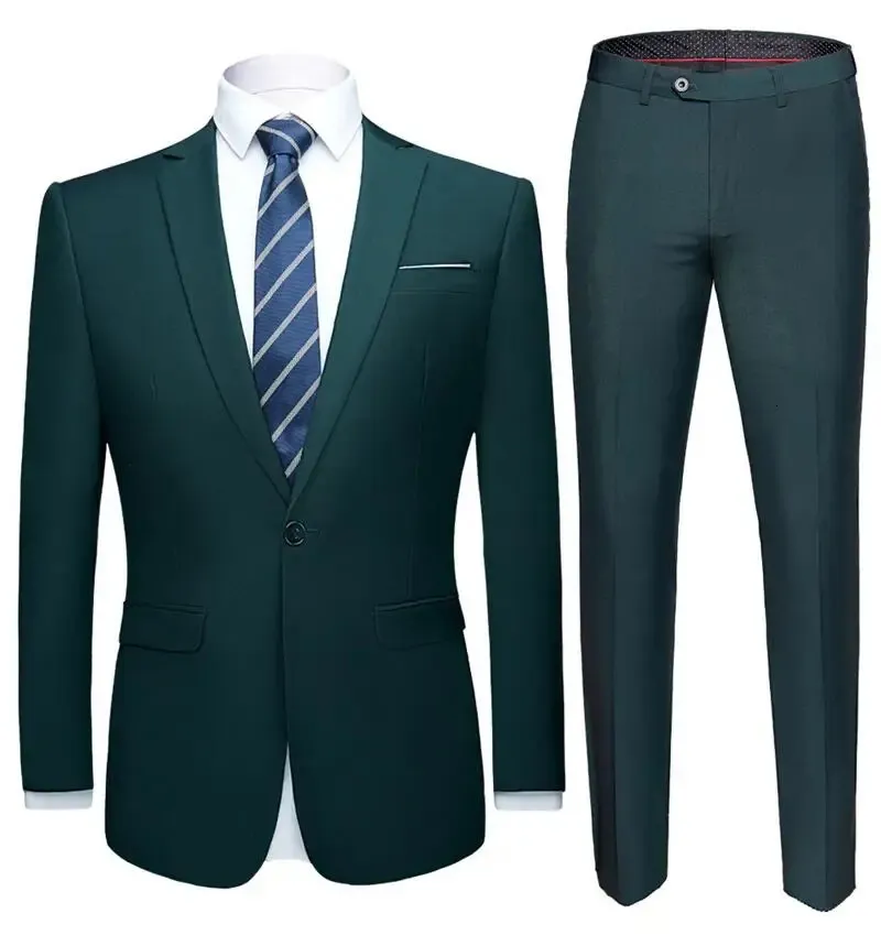 Senaste herrdräkt Set Dark Green Formal Suit Jacket Pants Slim Business Tuxedo 2-stycke kostym Terno Wedding Men's Suit S-6XL 240104