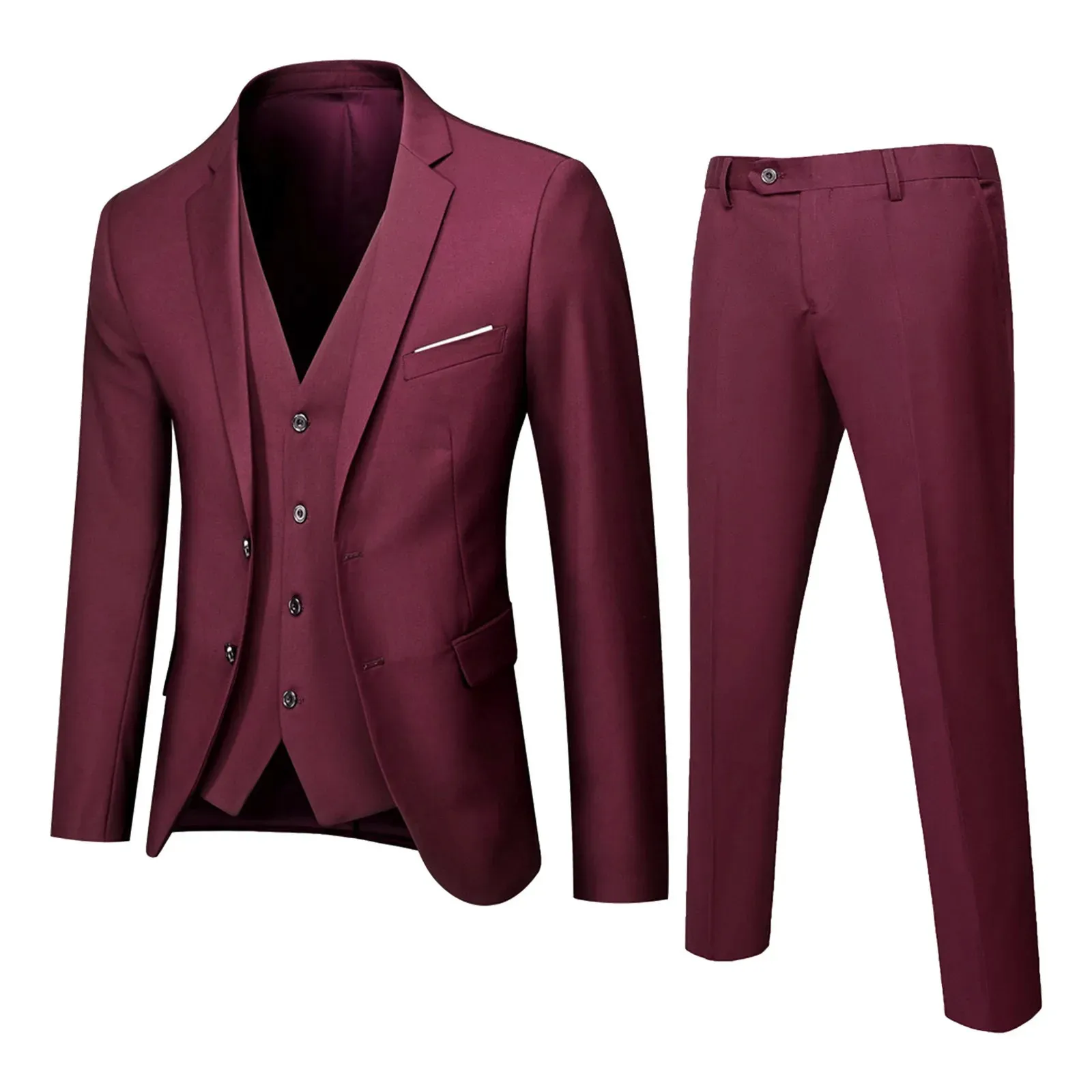Men's Suit Slim 3 Piece Suit Business Wedding Party Jacket Vest Pants House with 240104