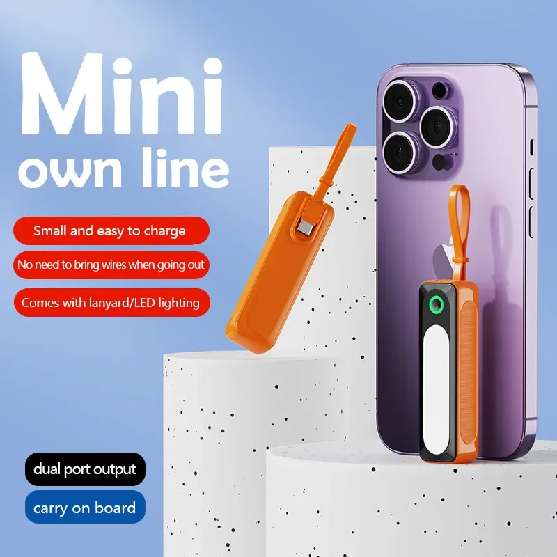 Mini Power Bank Portable 5000mAh, Charge rapide, câble de Type C, chargeur de batterie de poche pour iPhone Xiaomi Samsung