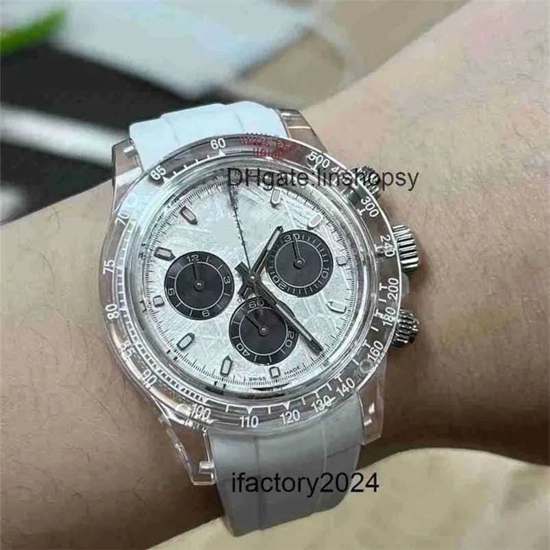 Roles Watch Automatic Movement Clean Factory Diameter 40mm with 4130 Integrated Timing Sapphire Crystal Case Real Meteorite Disk Face Rubber Strap D09Y