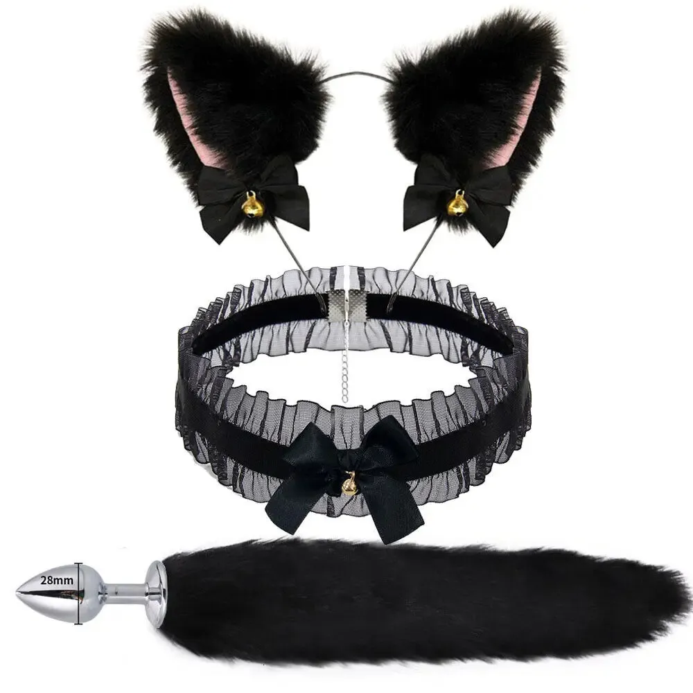 Metal Anal Plug Erotic Set with Fox Tail, Cat Ears Headband, Bell Collar,  and Mouth Plug for Male BDSM Bondage from Dhgate Anal Toys - price 23.59