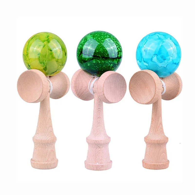 18 cm professionella kendama bollar marmor färg skicklig jonglerande träbollar leksaker utomhusspel för barn barn 240105