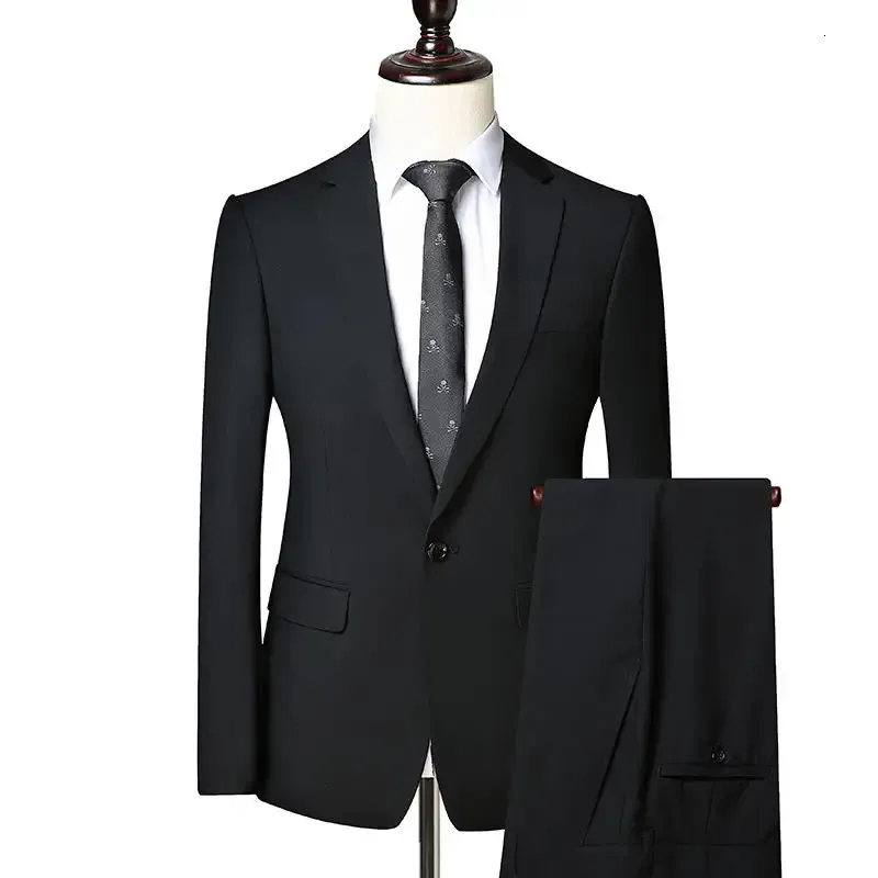 Boutique S-7XL blazer calças terno masculino moda negócios estilo italiano cavalheiro casual vestido de casamento formal conjunto de 2 peças 240104