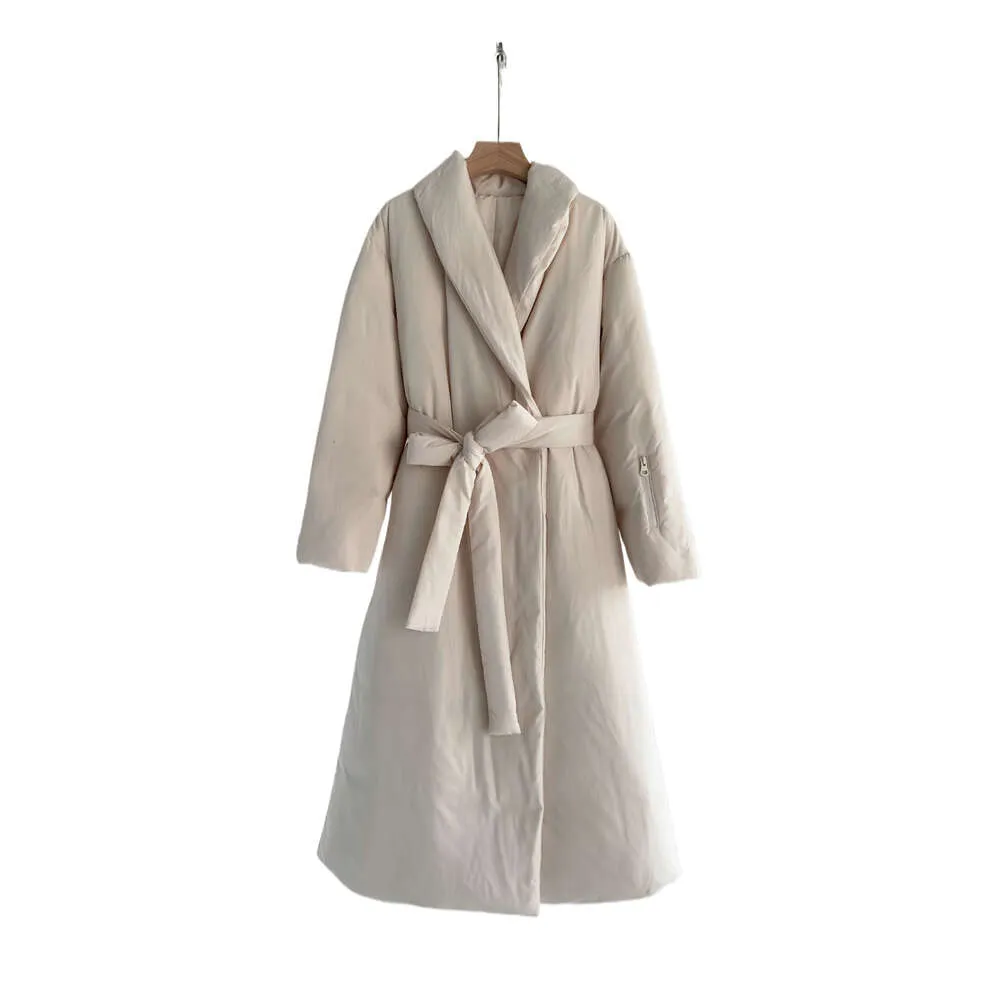 Winter designer nieuwe losse verdikte cape type minimalistische stijl revers 90 witte eendendons lange jas dames grote naam jas met riemHV50 4U0LX
