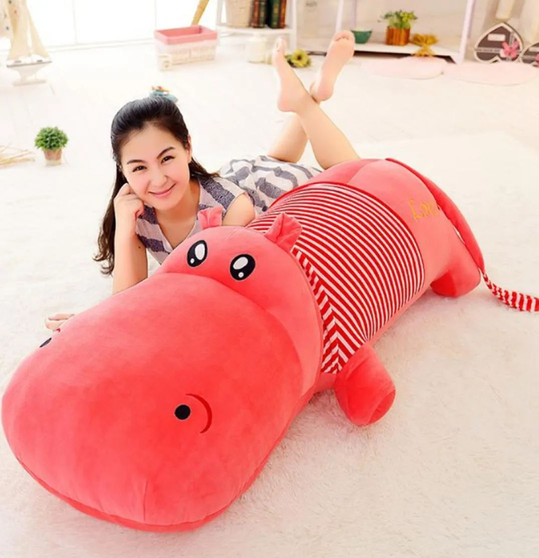 Dorimytrader Câlin Doux Couché Animal Hippo Oreiller En Peluche Grand Peluche Hippopotames De Dessin Animé Jouet Poupée Bébé Cadeau Amant Présent 180 cm 150 cm7657916