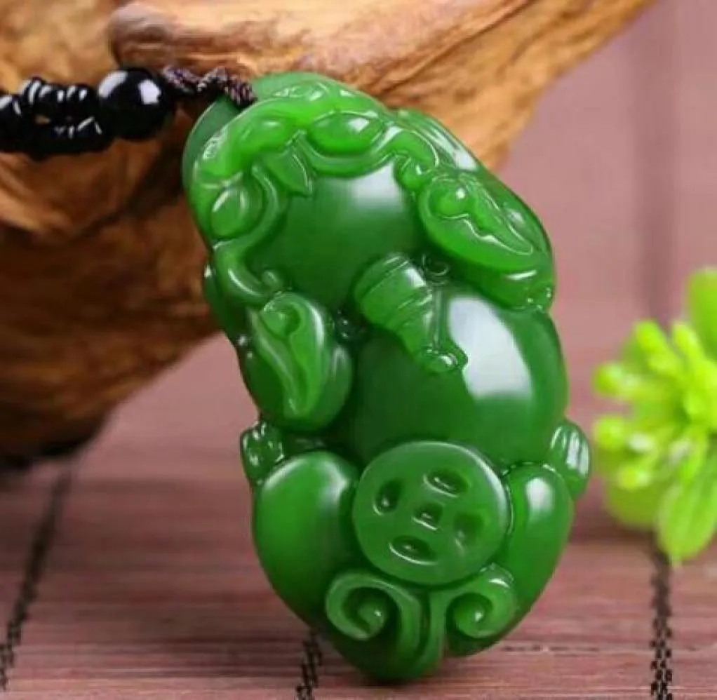 China esculpido à mão verde jade sorte pingente colar amuleto dinheiro deus besta pingente coleção ornamentos de verão pedra natural2973979