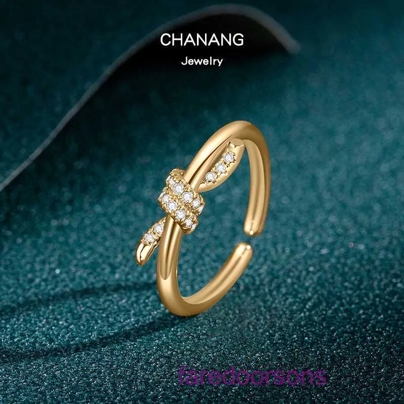 Family T Double Ring Tifannissm Rings New knot Heart has connections Female Fashion Personality Light Luxury Adjustable Small Fried Dough Have Original Box