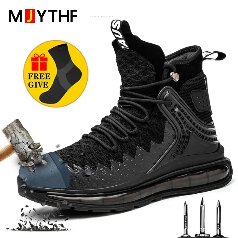 High Top Men Safety Boots Air Cushion Work Anti Smashing Piercing Protective Shoes Security Sneakers Stor storlek 49 50 240105