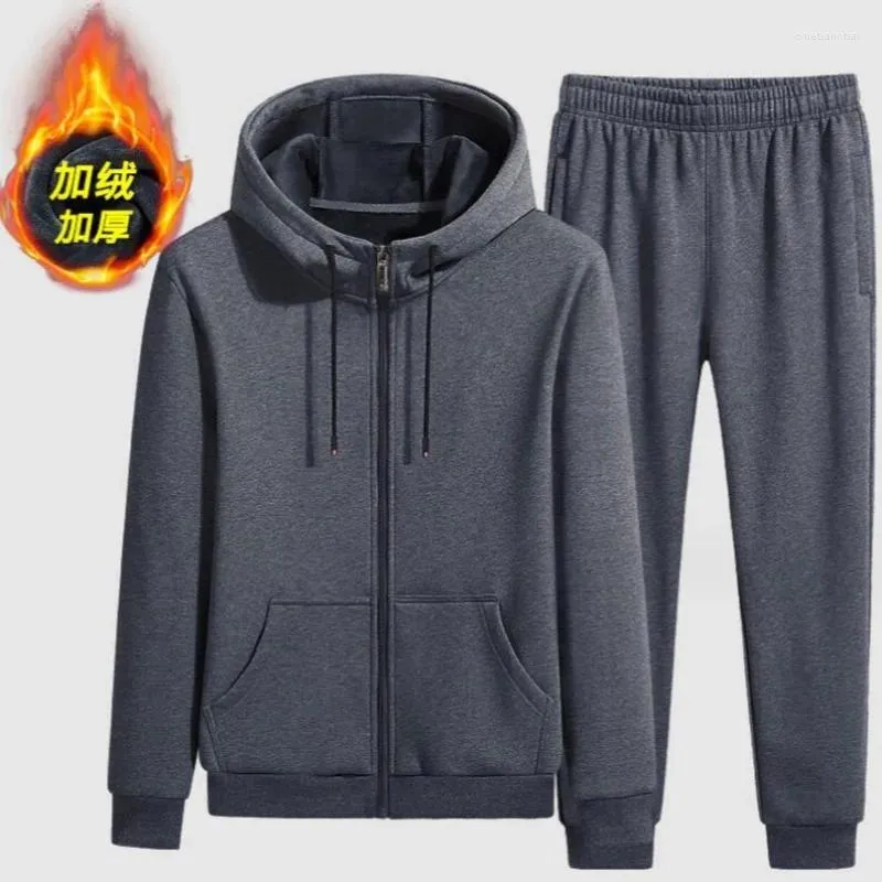 Mannen S Trainingspakken Pluche Trainingspak Lam Kasjmier Winter Wollen Sweatshirt Met Capuchon Dikke Warme Sportkleding Mannelijke Pak Tweedelige Set Casual Sets