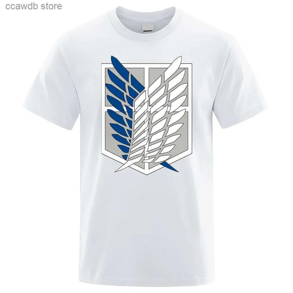 Męskie koszulki Atak na Titan T Shirt Wings of Freedom T-shirt Mężczyźni luźne swobodne krótkie rękawy Letnie bawełniane koszulki O-Neck oddychający top T240105