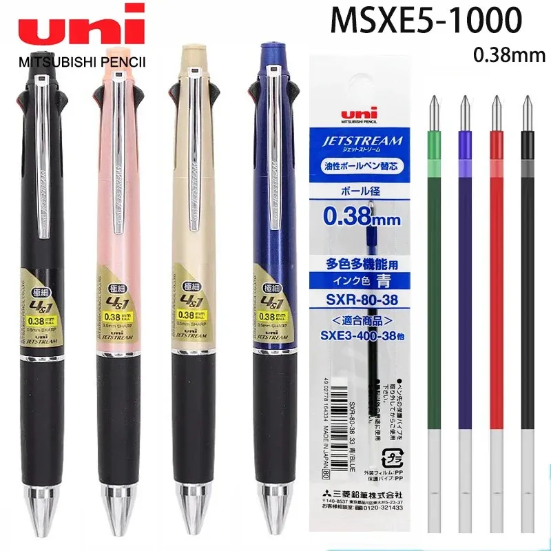 Japan Uni JetStream Multi-Function Pen Four Color Ballpoint Penpencil MSXE5-1000 Anti Trötthet Smooth 0,38mm School Supplies 240105