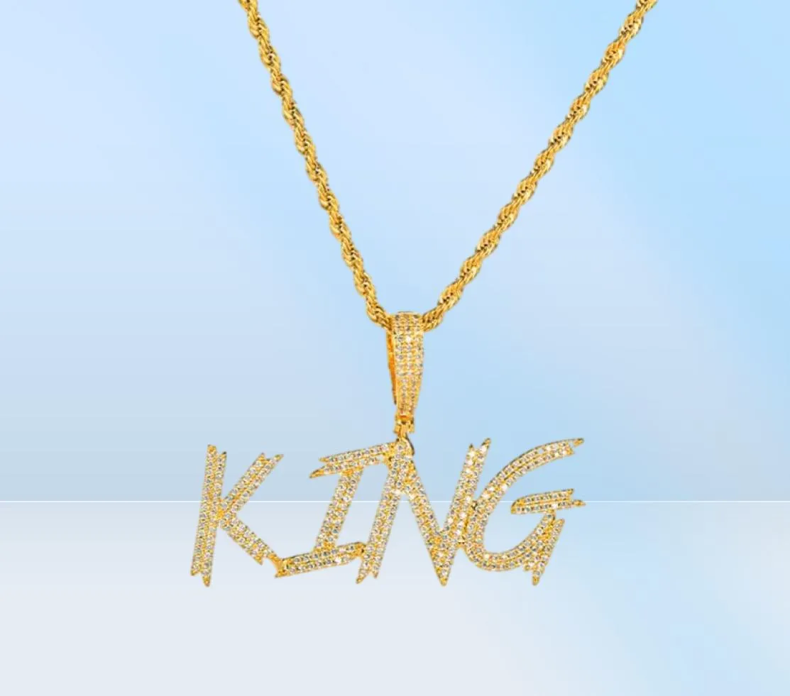 HipHop Custom Name Soild Brush Font Buchstaben Anhänger Halskette mit 24 Zoll Seilkette Gold Silber Bling Zirkonia Herrenschmuck28791931199