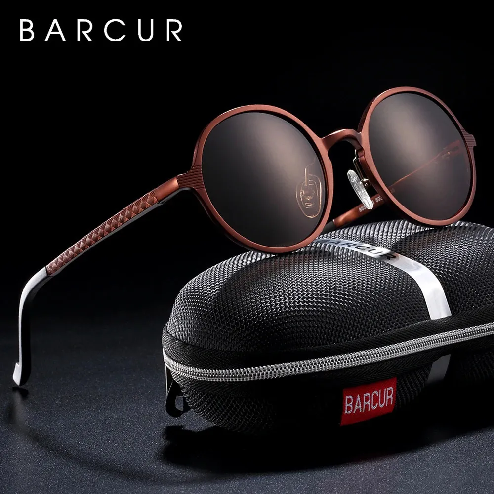 Barcur Black Goggle Manlig runda solglasögon lyx varumärke Män Glasögon Retro Vintage Women Sun Glasses UV400 Eyewear 240104