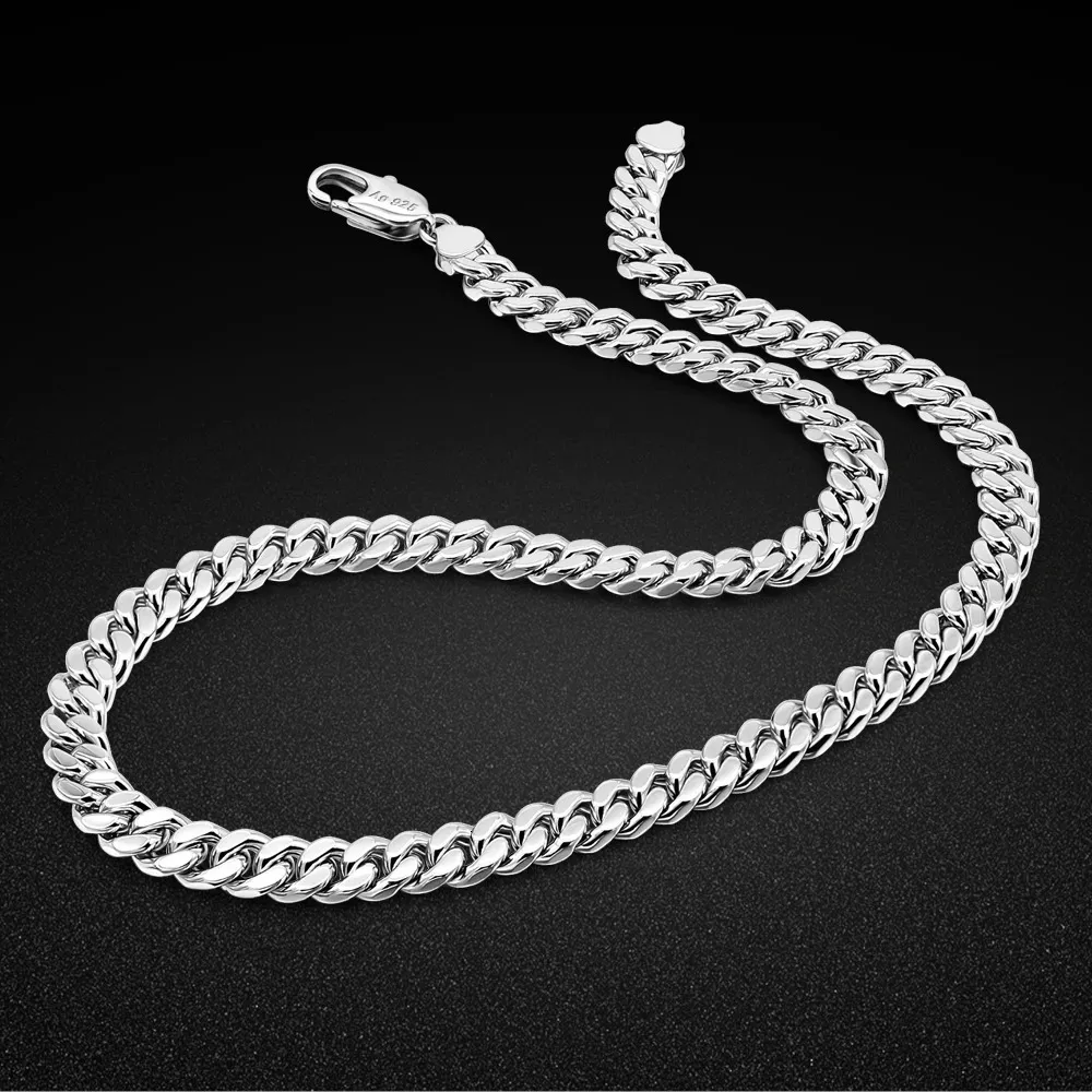 Vintage 925 Sterling Silver Cuban Chain Necklace for Men Punk Neck Chains Curb Link Chain Chokers Jewelry Accessories Party Gift 240104