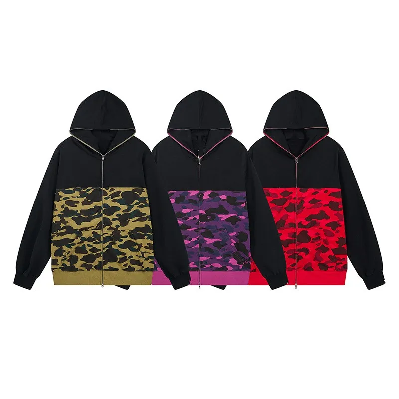 Men Camouflage Hooded jacket Camo cardigan Sweater Hip Hop hoodies Sweatshirt Streetwear Jackets HD2401