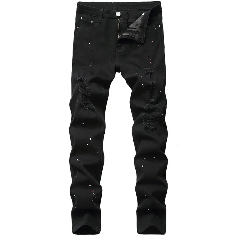 Denim Jeans Design Mode Lakvoet Casual Broek Stretch Normale pasvorm Zwart Lang Heren Vier seizoenen Grote maten 240104