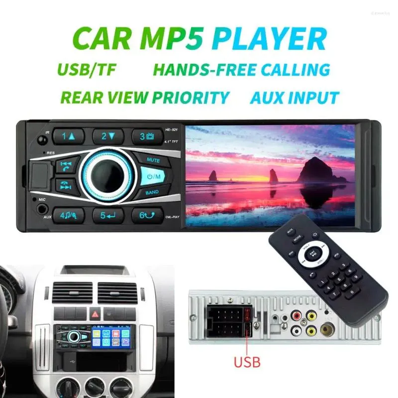 4.1 "1 DIN Bluetooth Universal Car MP5 Player USB TF Card Aux FM Radio MP4 Audio Towch wideo HD Digital Difting He521