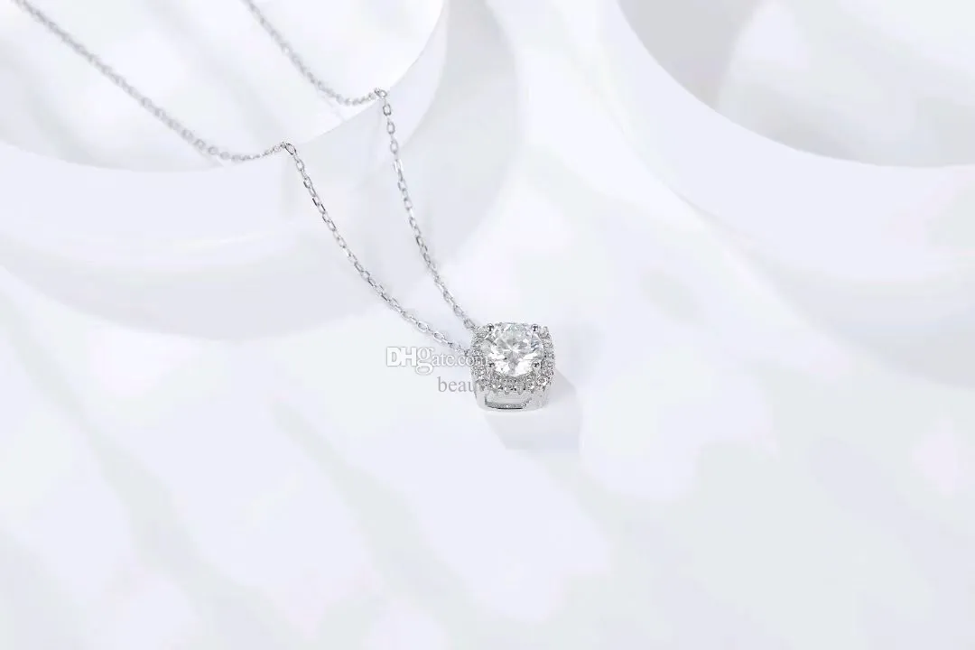 Pingente de prata esterlina S925 para mulheres redondo 6,5 mm 1CT Moissanite colares com pingente