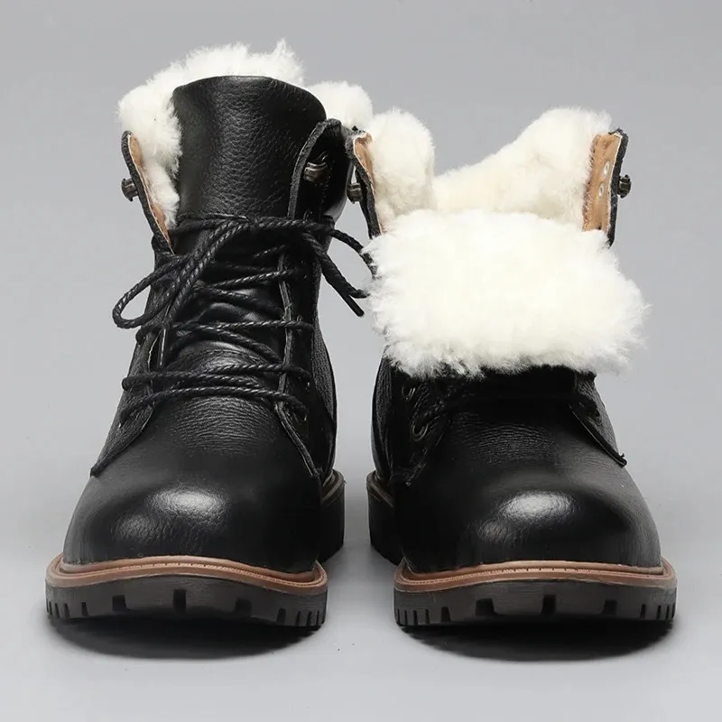 Natural Wool Winter Boots Genuine Cow leather Warmest Men YM1570 240105