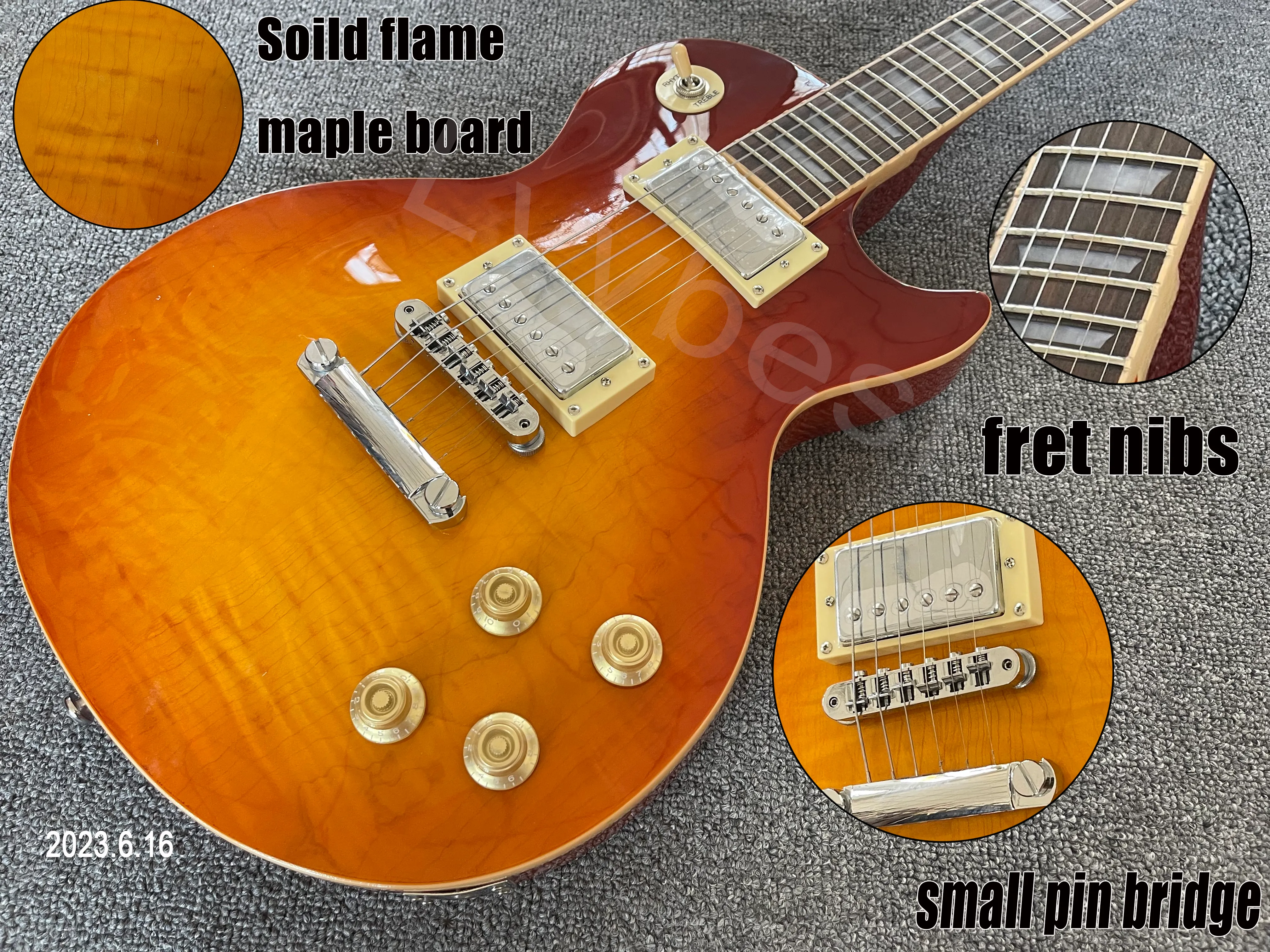 Elektro Gitar Uzun Tenon 2 kanatlarla katıldı Solid Flame Mapleboard Fret Nibs Kiraz Patlama Küçük Pin Köprü Kemik Nu