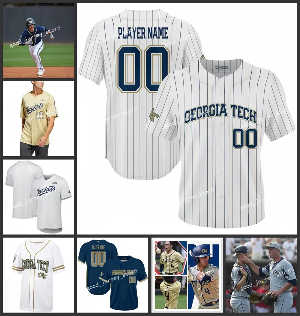 Anpassad sömnad Georgia Tech Baseball Jersey Joseph Mannelly Cole McNamee Luke Bartnicki Dalton Smith Cort Roedig Georgia Tech Yellow Jackets Jerseys Mens Youth