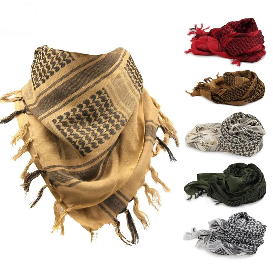 Scarves 100%Cotton Thicker Arab Men Winter Military Keffiyeh Windproof Scarf Muslim Hijab Shemagh Tactical Desert Square Wargame 2255B