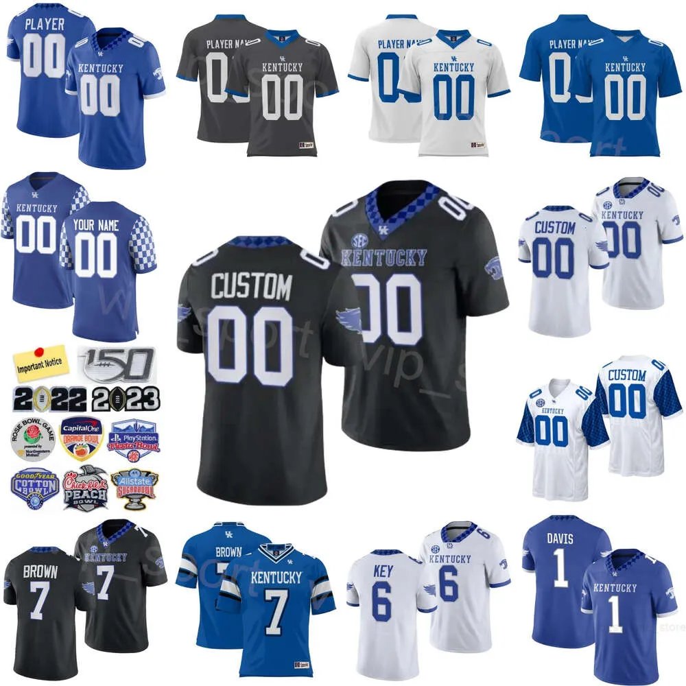 Mans College Football Kentucky Wildcats 1 Ray Davis Jersey 7 Barion Brown 31 Maxwell Hairston 9 Tayvion Robinson 54 Deryk Jackson 6 Dane Key Devin Leary University