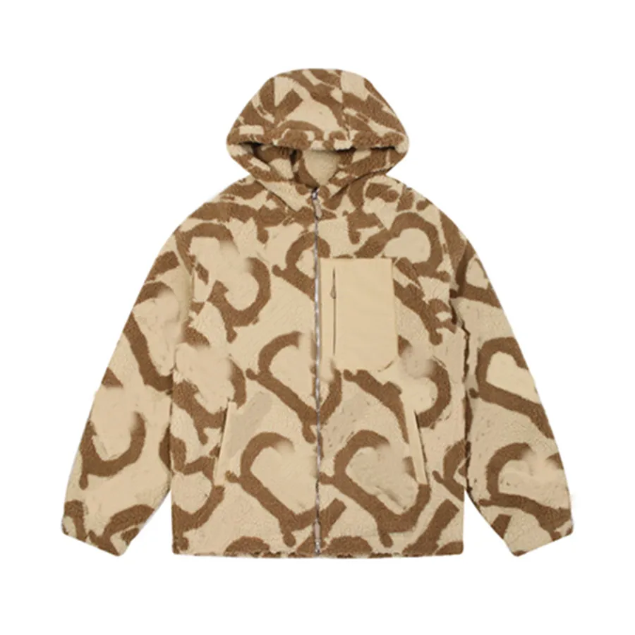 Män och momen kappa modejacka stil varma rockar svart skjorta dike vinter varm monogram camo fleece lamm blixtlås jacka #zx