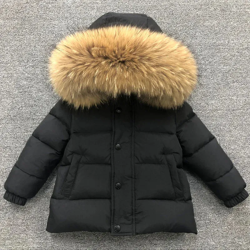 Kinder Winter Daunenjacke Super Big Pelzkragen Kinder verdicken warme Oberbekleidung Kleinkind Kurzmantel Baby Jungen Mädchen Alter 113Y Schneeanzug 240104