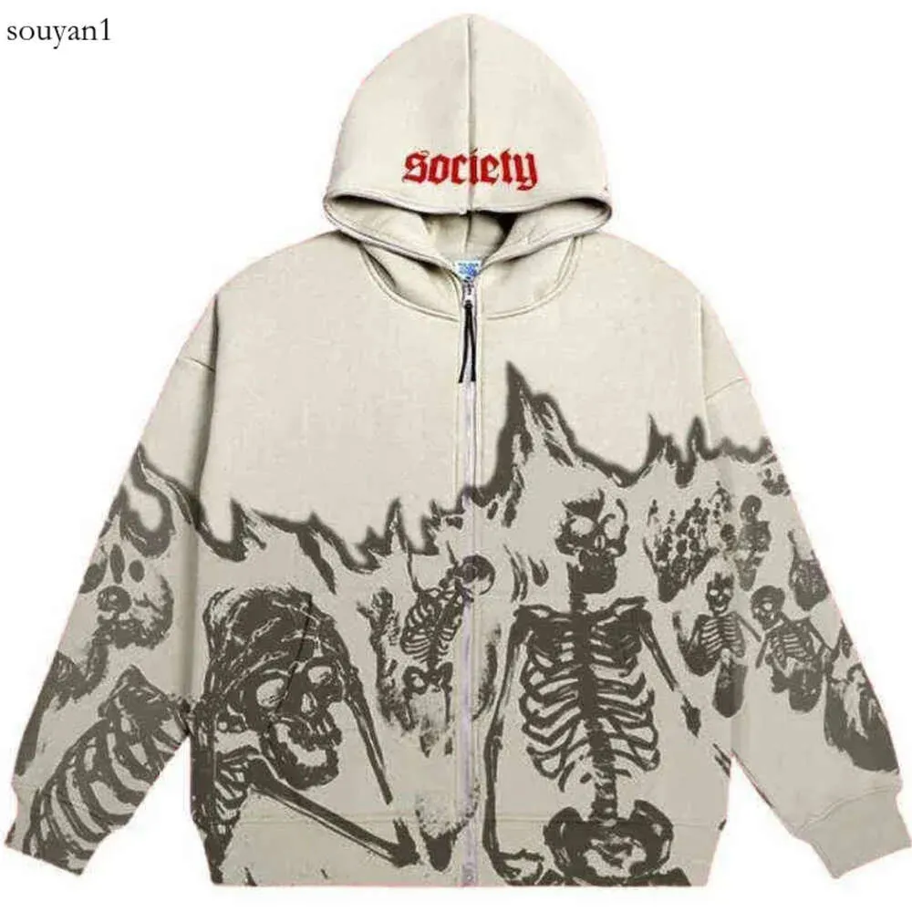 Herren Sweatshirts Y2K Männer Hoodies Herbst Retro Skeleton Print Reißverschluss Übergroßes Sweatshirt Streetwear Haruku High Street Langarm Lose