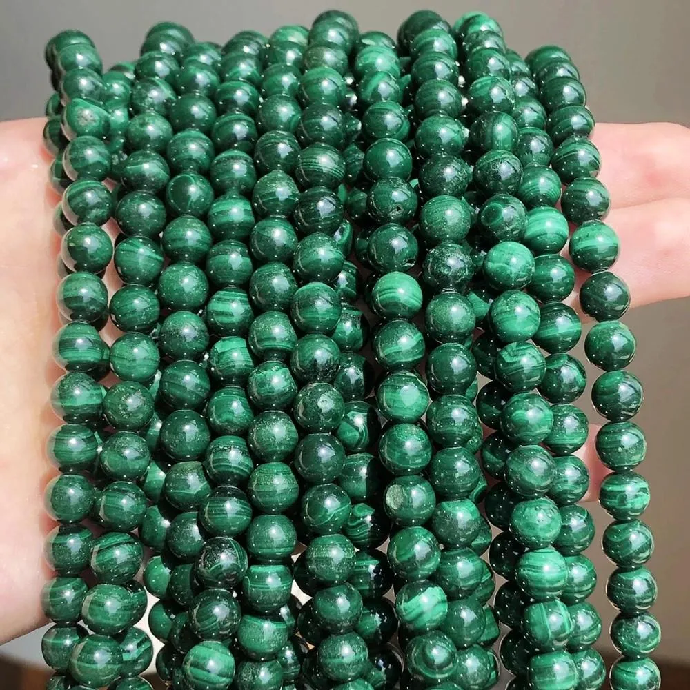 Crystal Aaa Natural Malachite Round Loose Stone Beads Fit Diy Bracelet Necklace Needlework Beads for Jewelry Making 6 8 10 12 Mm 7.5inch