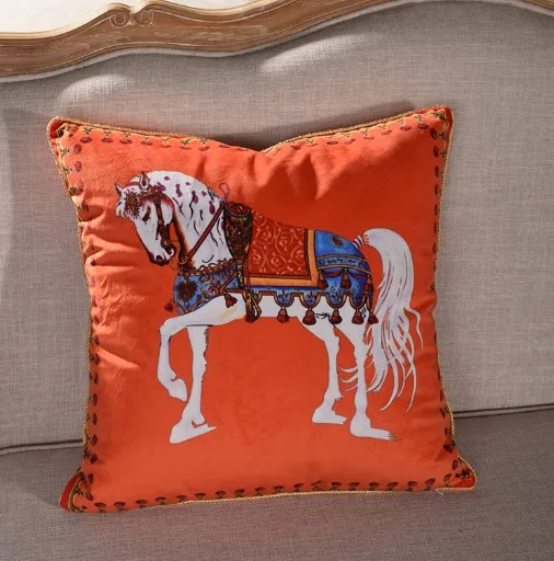 Kudde Case Top Quality Velvet Double-Sided Printing Horse Pillow Cushion SOFA Model Room Decoration Office Midjan Kudde utan kuddkärna