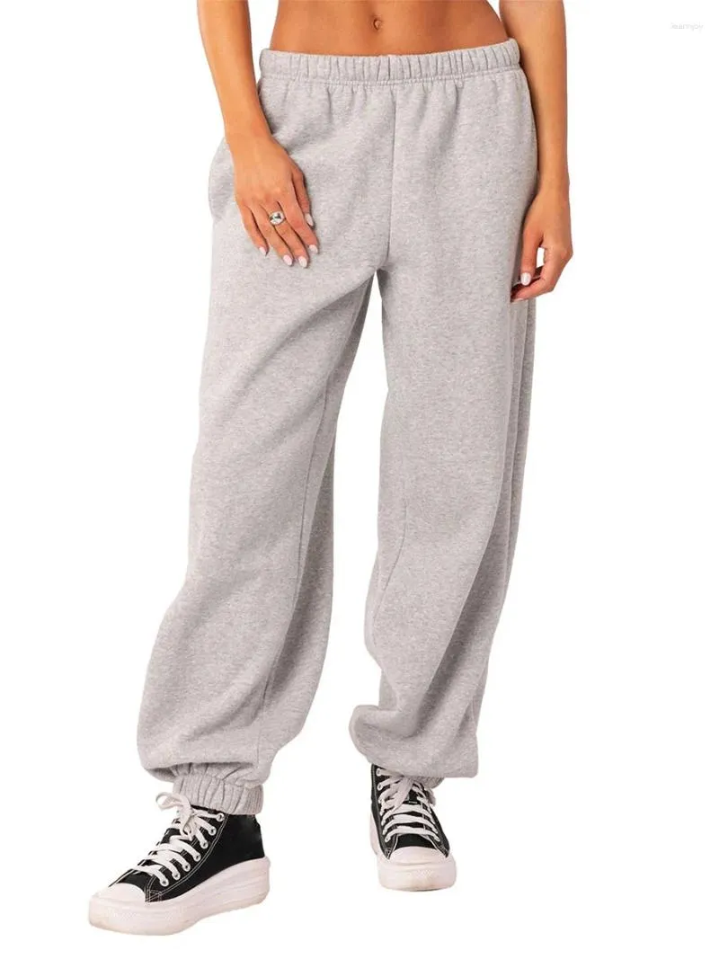 Calças femininas oversized sweatpants outono inverno mais veludo cor sólida cintura elástica solta lounge calças