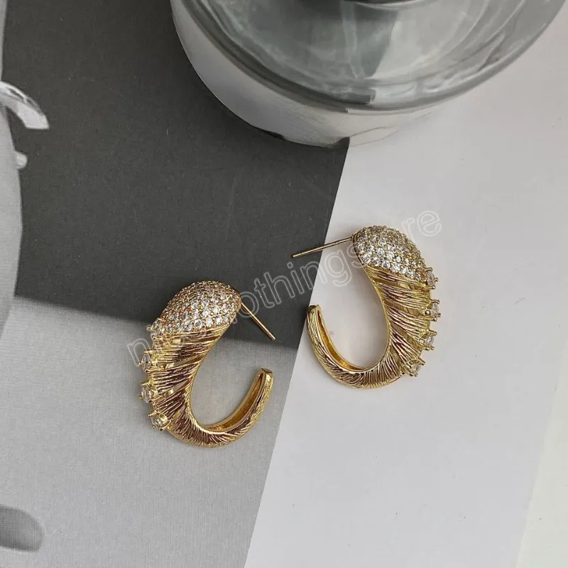 Boucles d'oreilles en métal en forme de C pour femmes et filles, bijoux modernes de luxe, boucles d'oreilles en verre brillant, accessoires