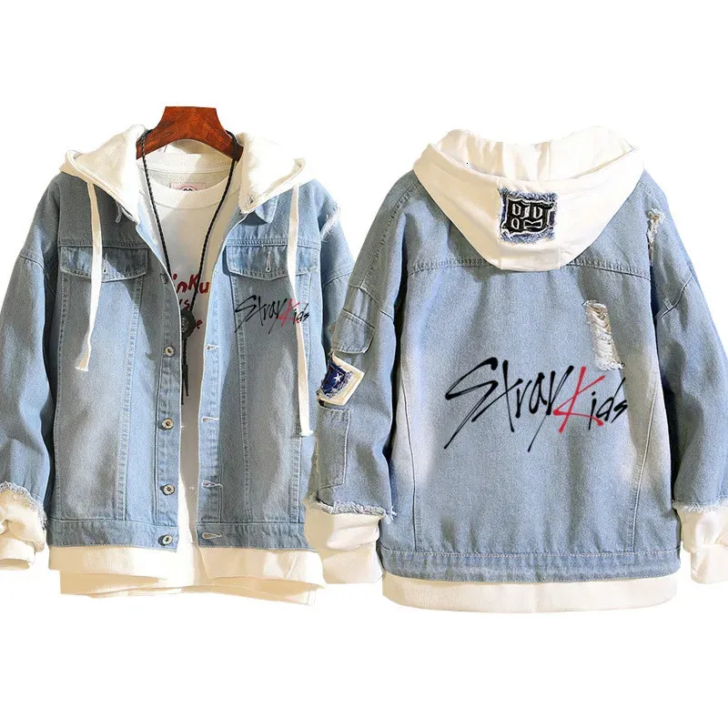 2023 Stray Kids Kpop Costumes Jackets Men Women Fashion Y2k Denim Jacket Spring Autumn Casual Hooded Outwear Coat 240105