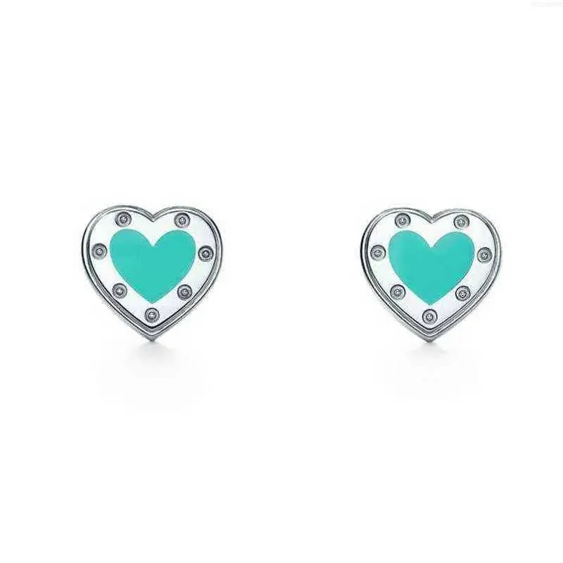 Stud 1 S925 Sterling R Série en forme de coeur Boucles d'oreilles Classique Mode Exclusif Émail Bleu Splash Bijoux Ra0b 2ADR