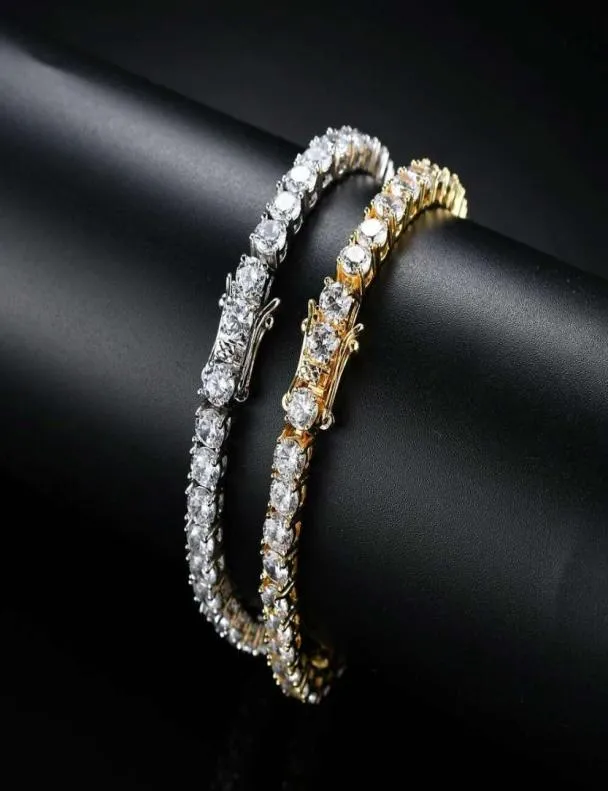 hip hop tennis diamants chaîne bracelets pour hommes mode luxe cuivre zircons bracelet 7 pouces 8 pouces chaînes en argent doré jewe6870580
