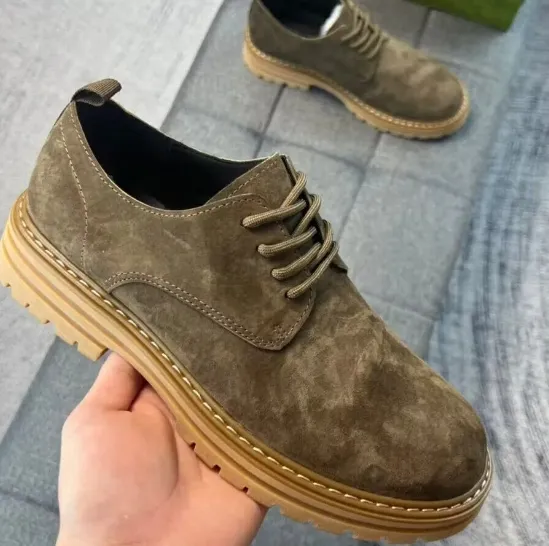 Luxe Designer Mannen Oxfords Rubberen Zolen Platform Schoenen Mannen Blokhak Lace Up Zakelijke Kleding Schoen Lederen Loafers Winter top Kwaliteit