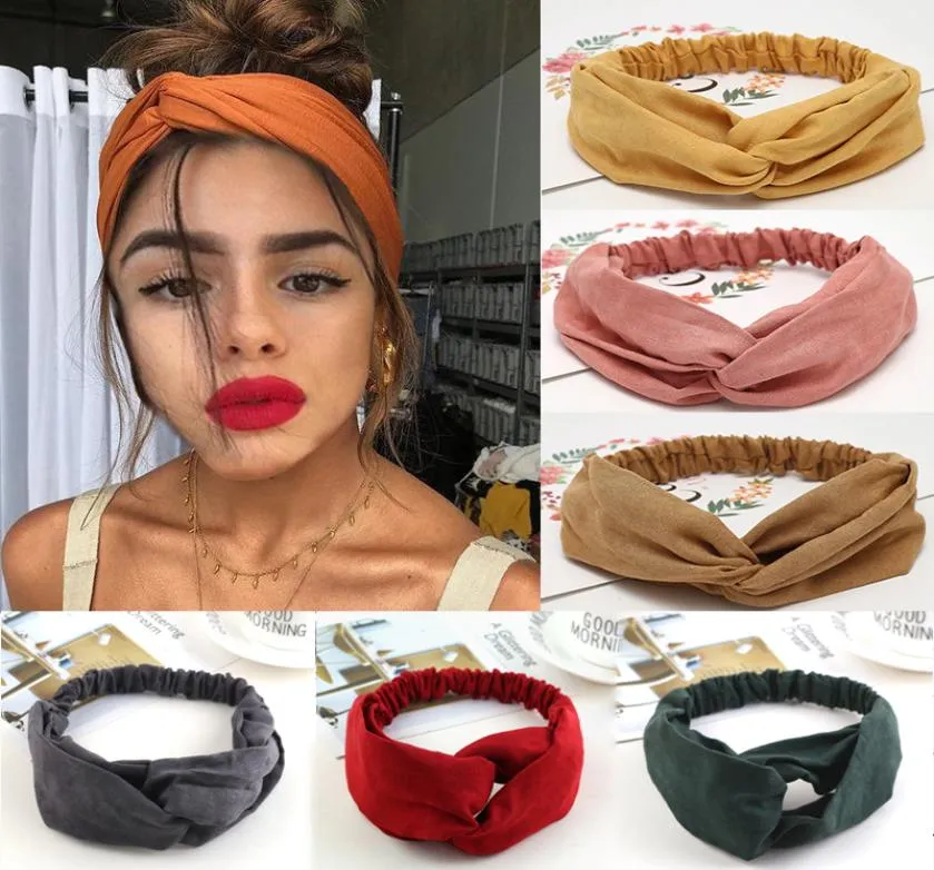 Soft Solid Color Hair band Vintage Women Headband Cross Top Knot Elastic Hairbands2333561