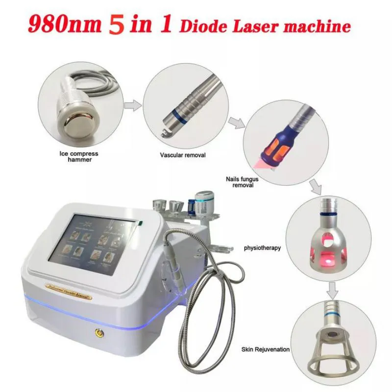 2024 5 In 1 Spider Vein Removal 980nm Diode Laser Nail Fungus Treatment Vascular Removal Machine