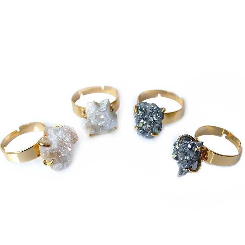Bandringen onregelmatige druzy quartz ring kristallen cluster verstelbare vinger sieraden voor vrouwen en meidenl240105